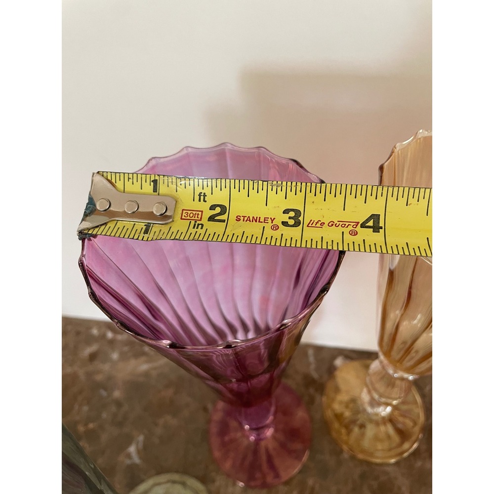 6 Handblown Venetian Murano Glass Iridescent Ribbed Champagne Flutes Multicolor - Picture 8 of 16